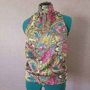 'Lipstick' Sleeveless Top Size M - Bright Color Paisley